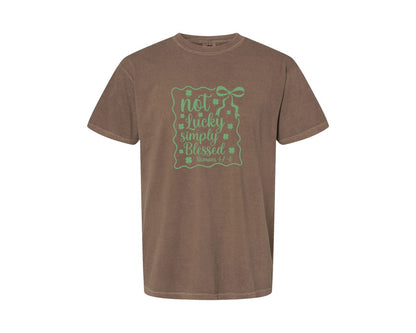 brand:Comfort Colors|color:Espresso|Not Lucky Simply Blessed Graphic T-Shirt