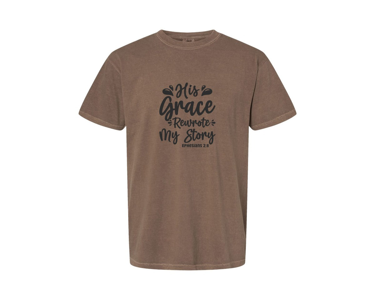 brand:Comfort Colors|color:Espresso|His Grace Rewrites My Story Graphic T-Shirt