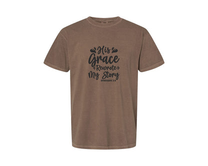 brand:Comfort Colors|color:Espresso|His Grace Rewrites My Story Graphic T-Shirt