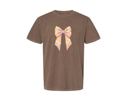brand:Comfort Colors|color:Espresso|Softball Bow Graphic T-Shirt