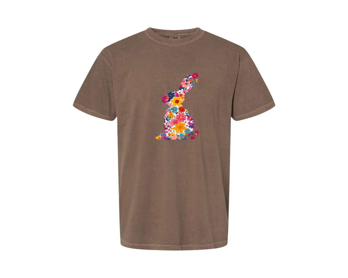 brand:Comfort Colors|color:Espresso|Floral Bunny Easter Rabbit Graphic T-Shirt