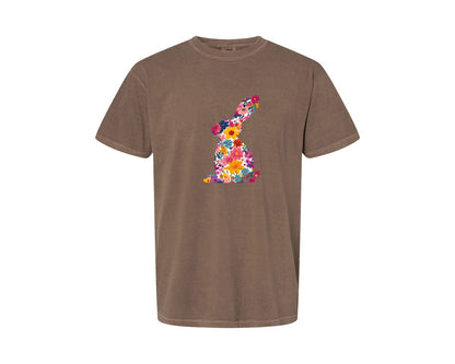 brand:Comfort Colors|color:Espresso|Floral Bunny Easter Rabbit Graphic T-Shirt