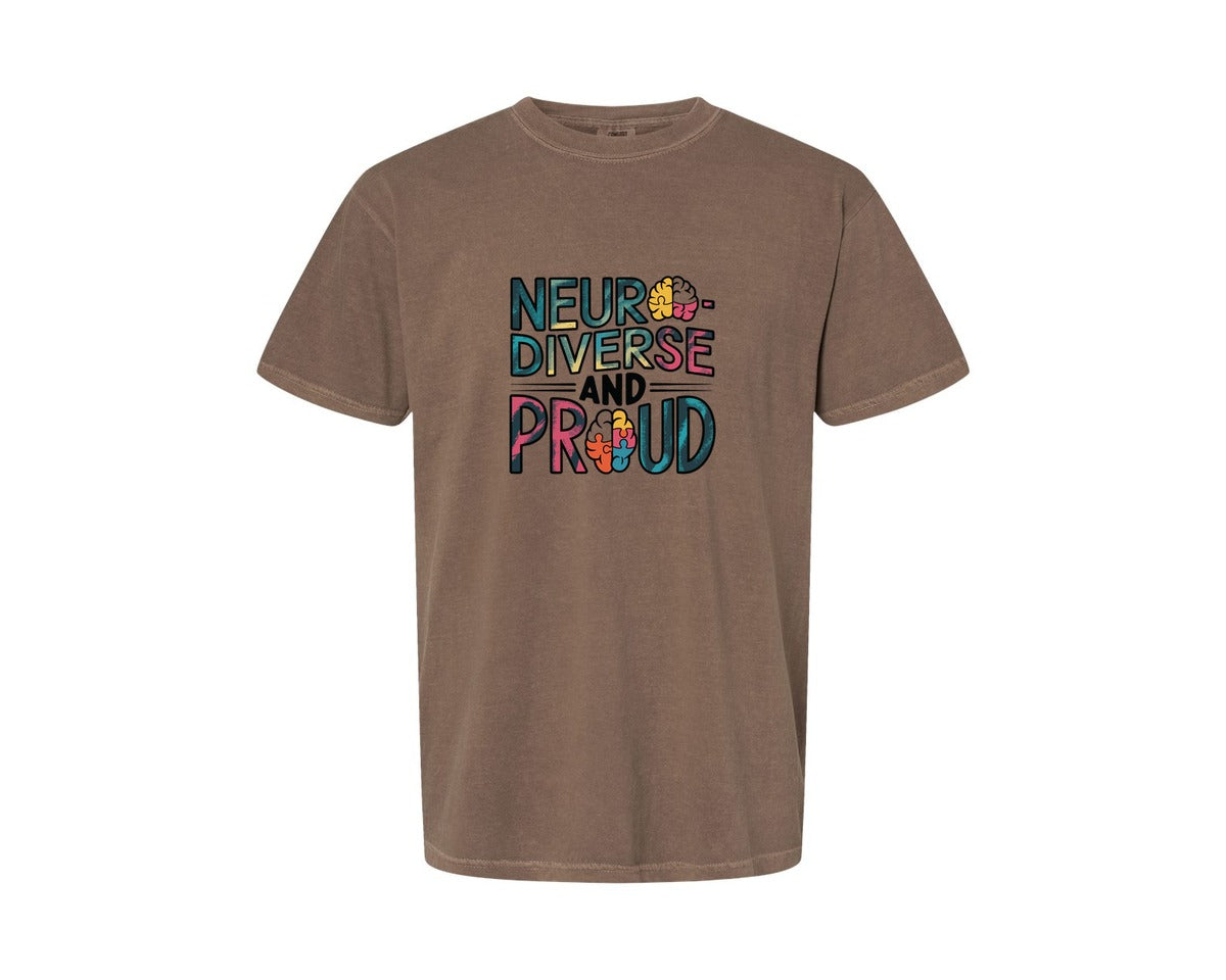 brand:Comfort Colors|color:Espresso|Neuro Diverse And Proud Autism Shirt Graphic T-Shirt