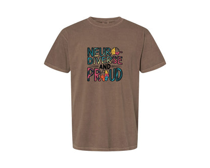 brand:Comfort Colors|color:Espresso|Neuro Diverse And Proud Autism Shirt Graphic T-Shirt