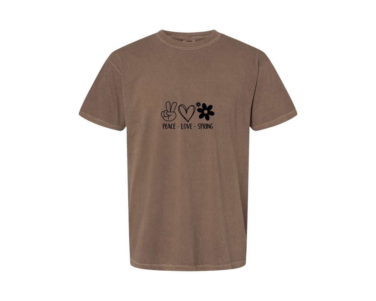 brand:Comfort Colors|color:Espresso|Peace Love Spring 4 Graphic T-Shirt