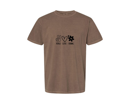 brand:Comfort Colors|color:Espresso|Peace Love Spring 4 Graphic T-Shirt