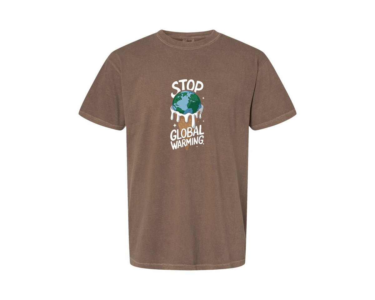 brand:Comfort Colors|color:Espresso|Stop Global Warming Funny Cute Teacher Graphic T-Shirt