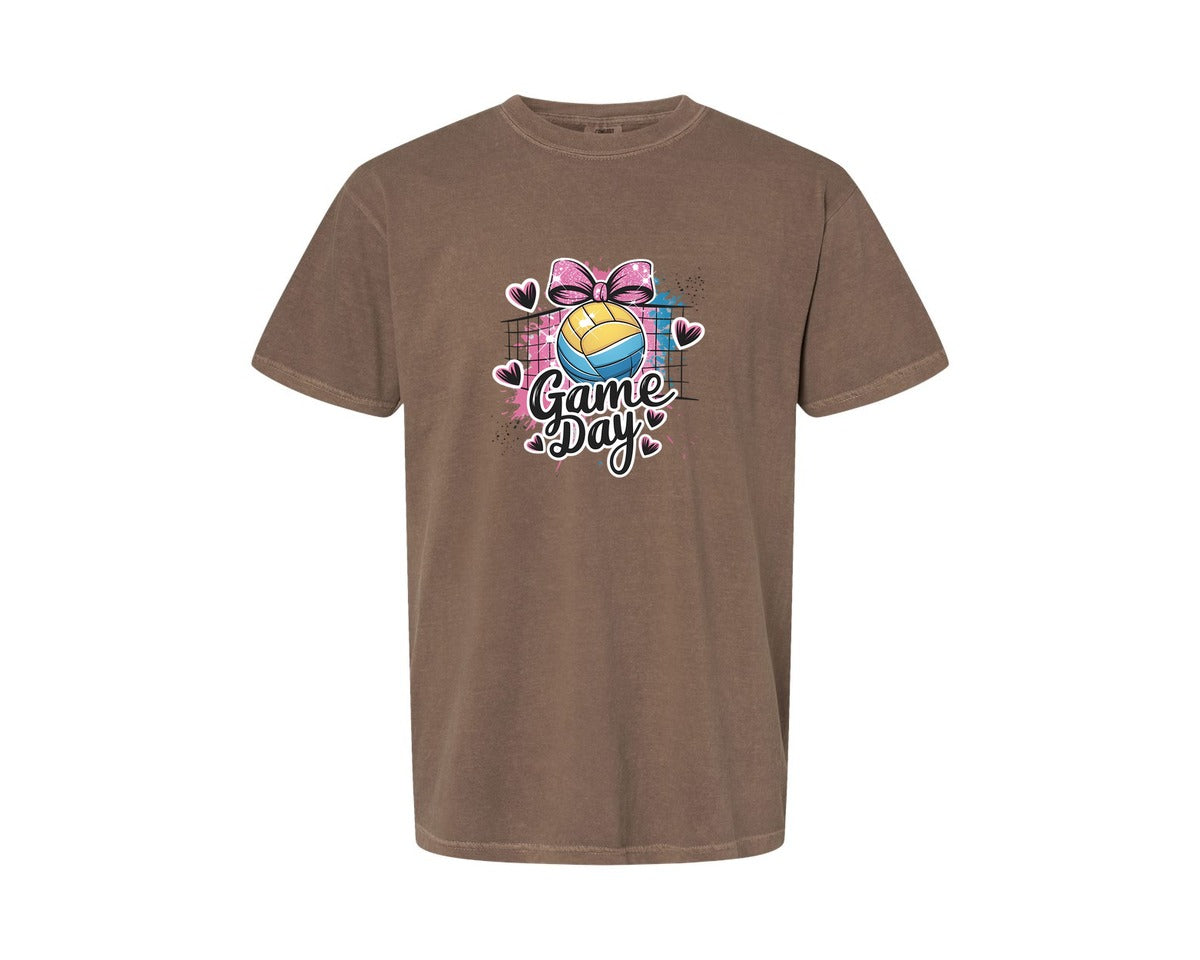 brand:Comfort Colors|color:Espresso|Game Day Volleyball Cute Girly Spo Graphic T-Shirt