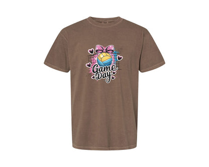 brand:Comfort Colors|color:Espresso|Game Day Volleyball Cute Girly Spo Graphic T-Shirt