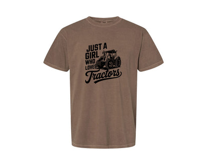brand:Comfort Colors|color:Espresso|Just A Girl Who Loves Tractors T Shi Graphic T-Shirt