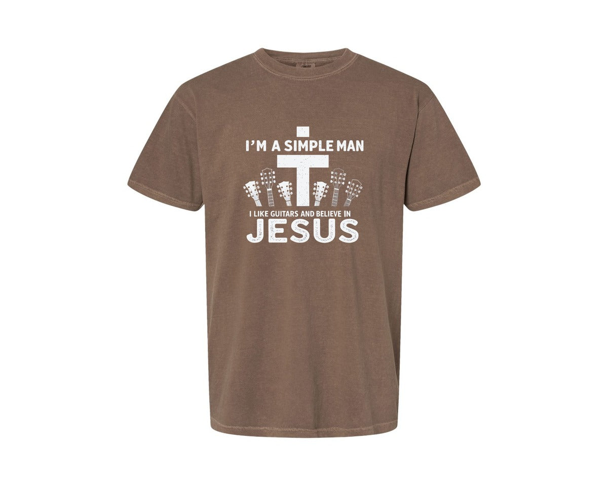 brand:Comfort Colors|color:Espresso|Christian Guitar Im A Simple Man Graphic T-Shirt