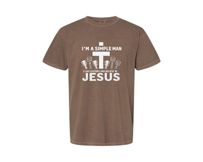 brand:Comfort Colors|color:Espresso|Christian Guitar Im A Simple Man Graphic T-Shirt
