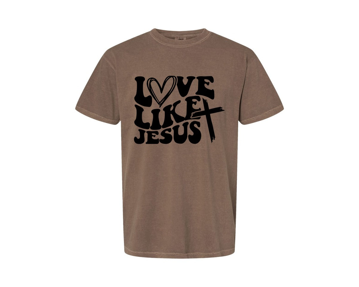 brand:Comfort Colors|color:Espresso|Love Like Jesus Wavy 2 Graphic T-Shirt