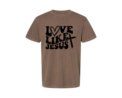 brand:Comfort Colors|color:Espresso|Love Like Jesus Wavy 2 Graphic T-Shirt