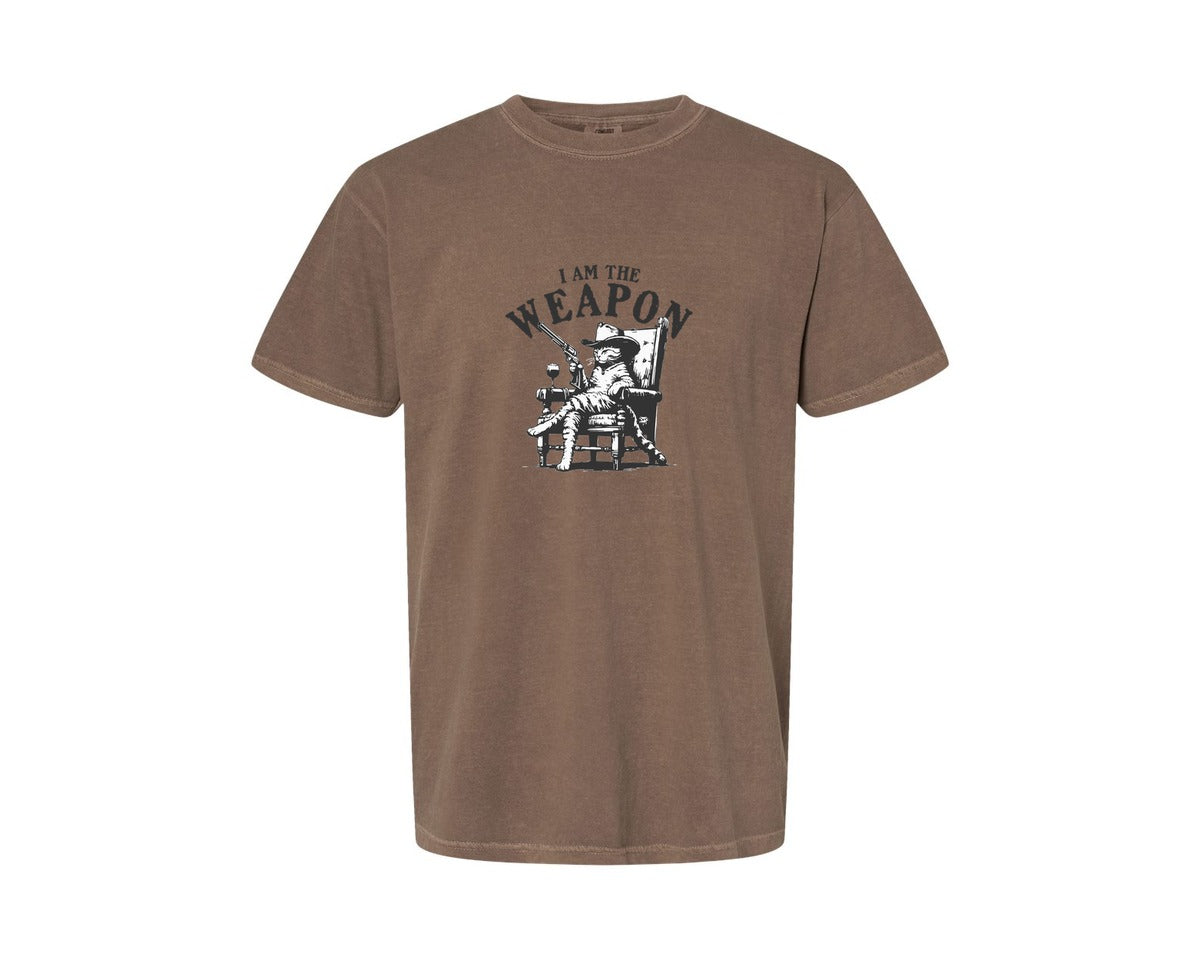 brand:Comfort Colors|color:Espresso|Cowboy Cat I Am The Weapon Shirt Graphic T-Shirt