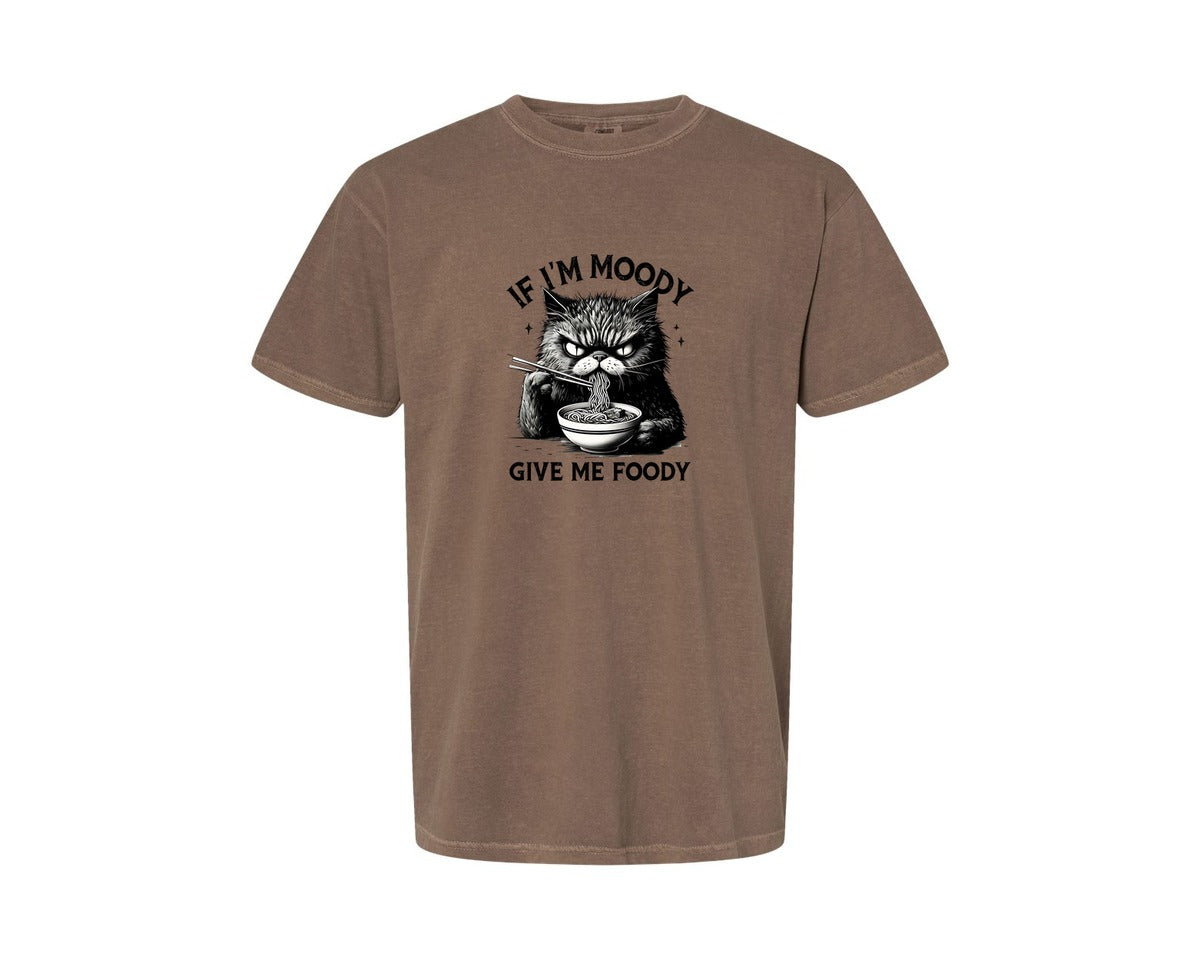 brand:Comfort Colors|color:Espresso|Funny Sarcastic Cat Ramen If Im Moody Graphic T-Shirt