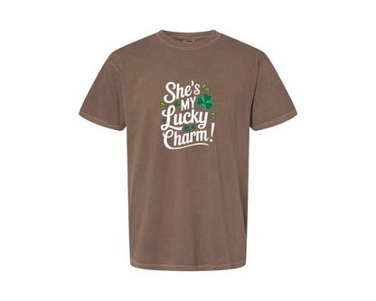brand:Comfort Colors|color:Espresso|Shes My Lucky Charm St Patricks Day 2 Graphic T-Shirt