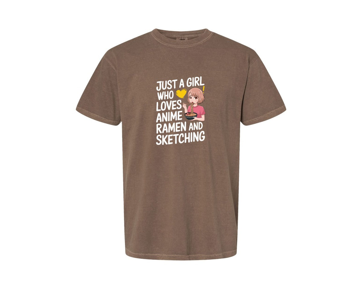 brand:Comfort Colors|color:Espresso|Just A Girl Who Loves Anime Ramen And 2 Graphic T-Shirt