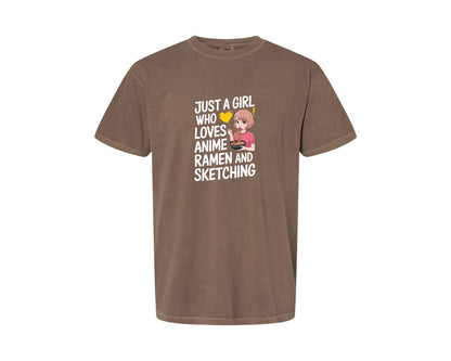 brand:Comfort Colors|color:Espresso|Just A Girl Who Loves Anime Ramen And 2 Graphic T-Shirt