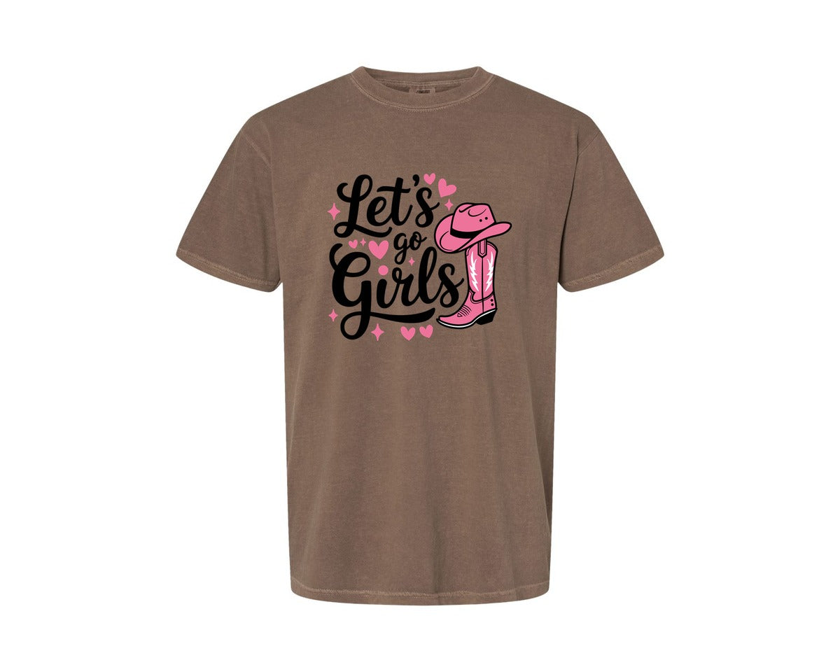 brand:Comfort Colors|color:Espresso|Lets Go Girls Western Cowgirl Graphic T-Shirt