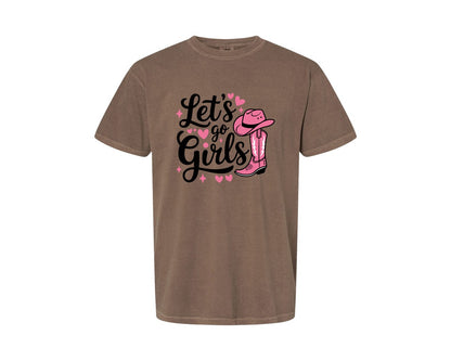 brand:Comfort Colors|color:Espresso|Lets Go Girls Western Cowgirl Graphic T-Shirt