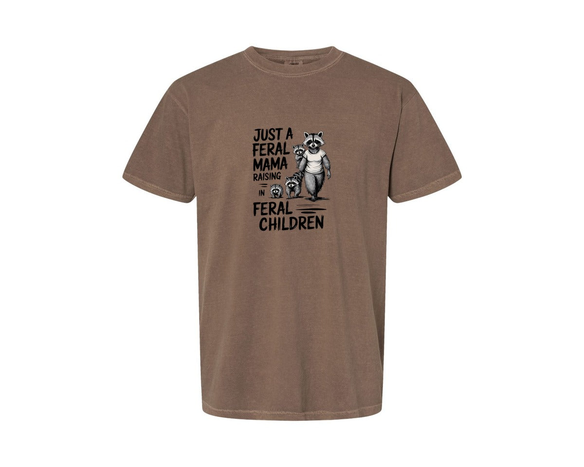 brand:Comfort Colors|color:Espresso|Funny Mothers Day Raccoon Mama Tired Graphic T-Shirt