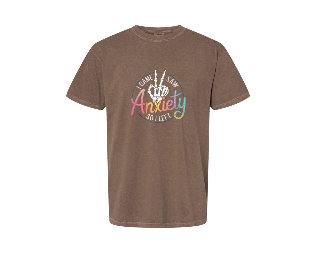 brand:Comfort Colors|color:Espresso|I Came I Saw Anxiety Gothic 3 Graphic T-Shirt