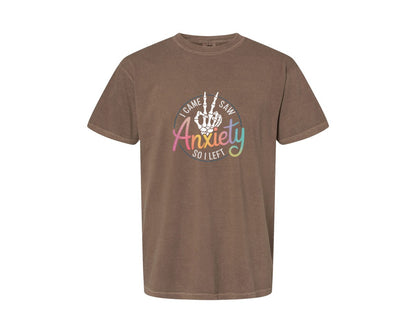 brand:Comfort Colors|color:Espresso|I Came I Saw Anxiety Gothic 3 Graphic T-Shirt