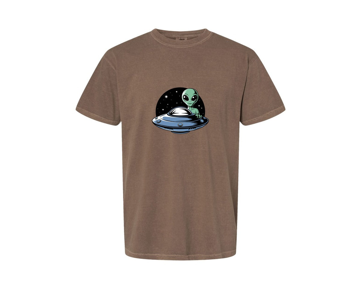 brand:Comfort Colors|color:Espresso|Retro Vintage Ufo Alien T Shirt Design 4 Graphic T-Shirt