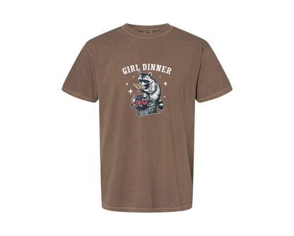 brand:Comfort Colors|color:Espresso|Girl Dinner Raccoon Eat Pizza Shirt Graphic T-Shirt