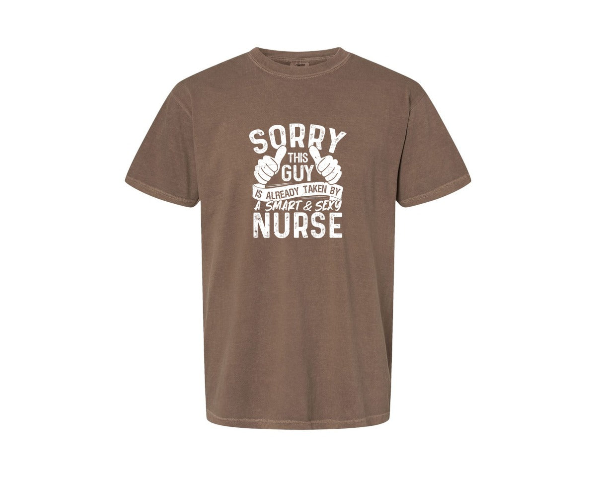 brand:Comfort Colors|color:Espresso|Sorry This Guy Is Career T Shirt Graphic T-Shirt