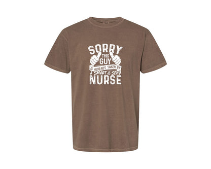 brand:Comfort Colors|color:Espresso|Sorry This Guy Is Career T Shirt Graphic T-Shirt