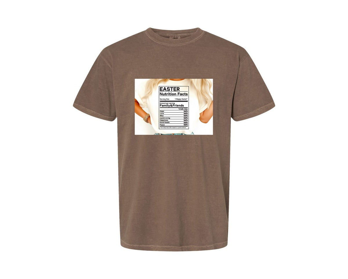 brand:Comfort Colors|color:Espresso|Easter Nutrition Facts Easter 2 Graphic T-Shirt