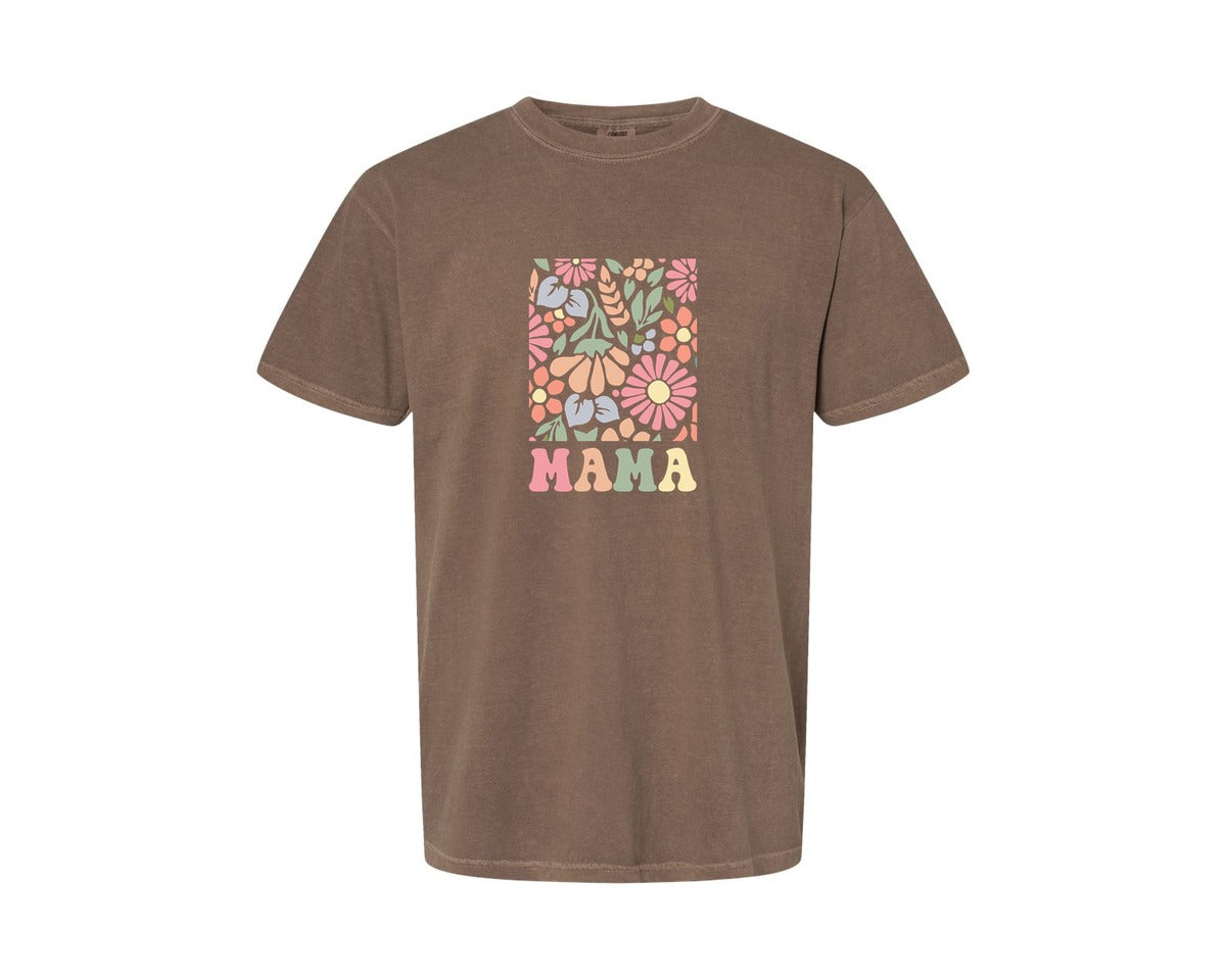 brand:Comfort Colors|color:Espresso|Boho Floral Mama Mama Flower Graphic T-Shirt