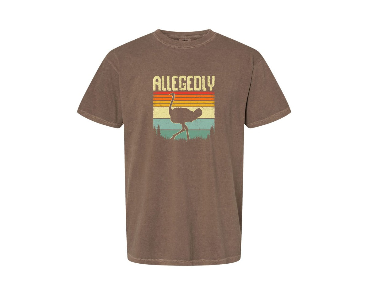 brand:Comfort Colors|color:Espresso|Allegedly Ostrich Retro Funny T Shirt Graphic T-Shirt