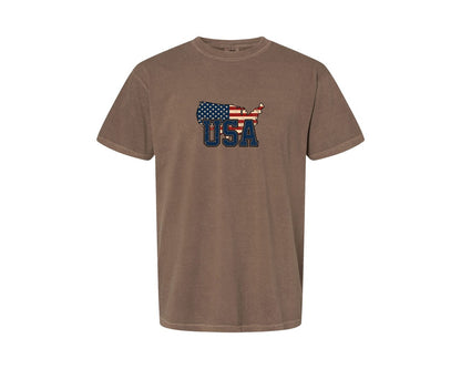 brand:Comfort Colors|color:Espresso|America Usa Map 4Th Of July Patriotic Graphic T-Shirt
