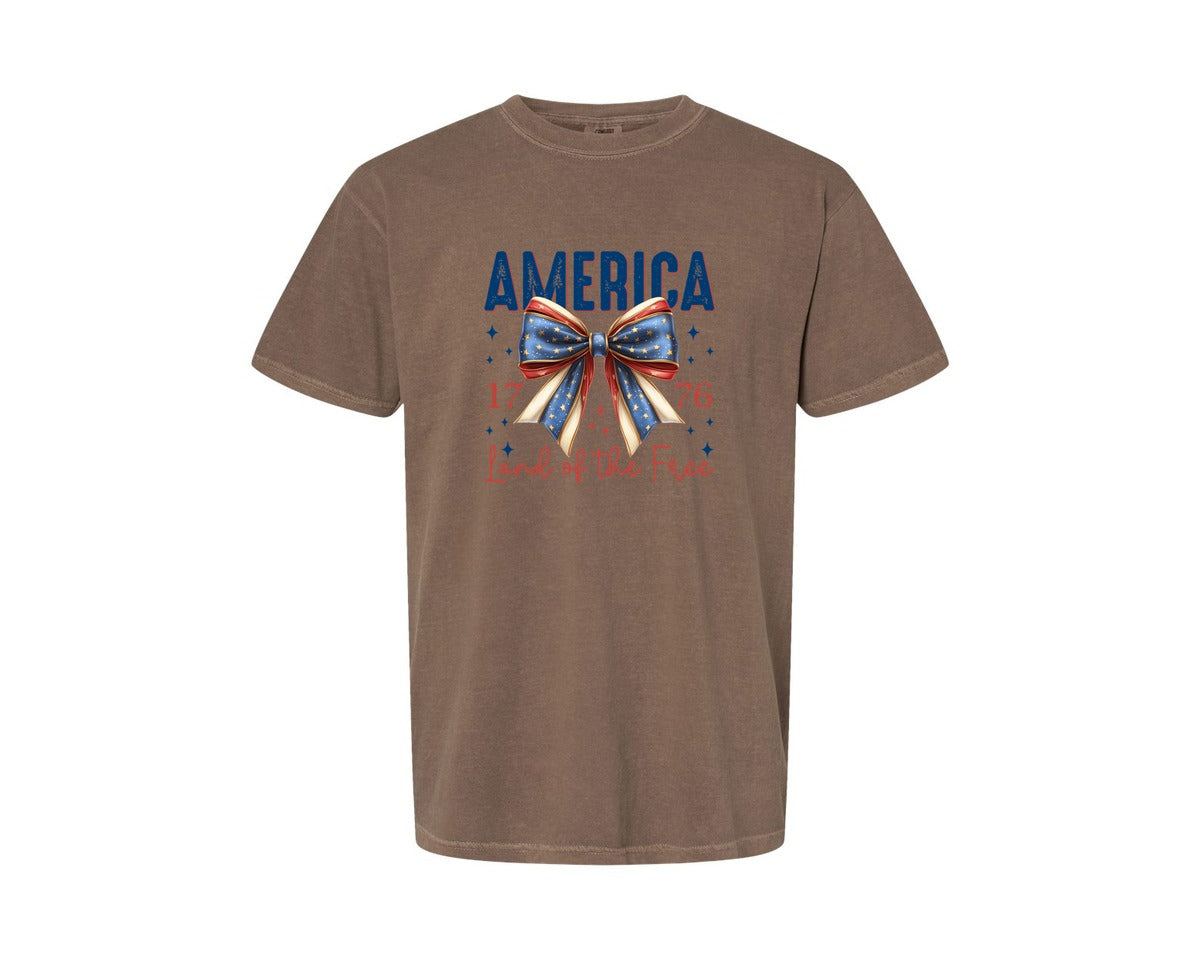 brand:Comfort Colors|color:Espresso|America Bow Land Of The Free Graphic T-Shirt