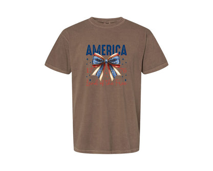 brand:Comfort Colors|color:Espresso|America Bow Land Of The Free Graphic T-Shirt