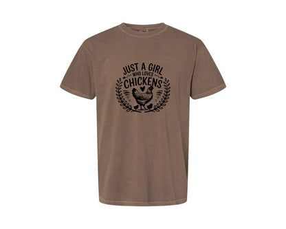 brand:Comfort Colors|color:Espresso|Just A Girl Who Loves Chickens T Shirt D Graphic T-Shirt
