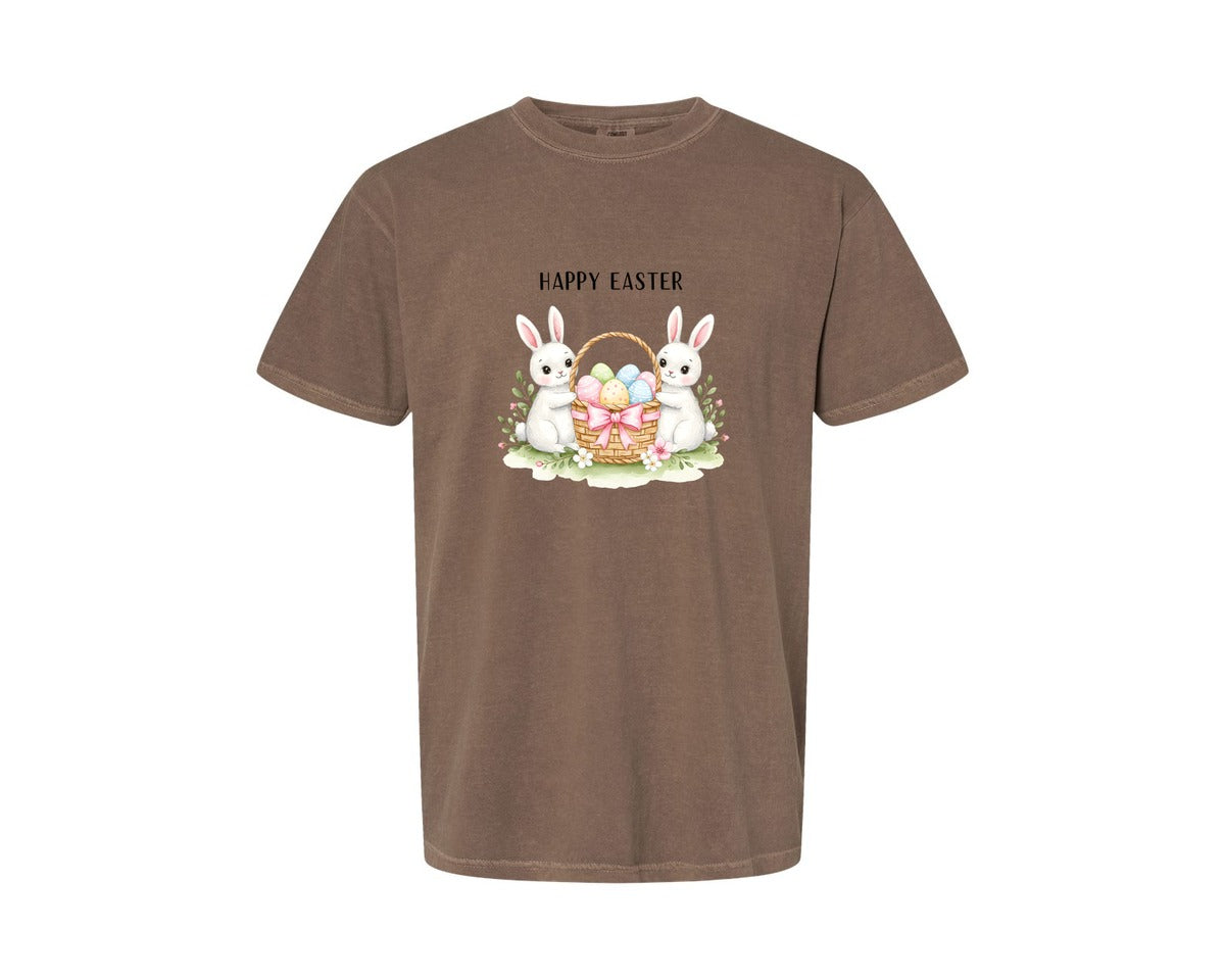 brand:Comfort Colors|color:Espresso|Happy Easter Bunnies With Basket Cu Graphic T-Shirt