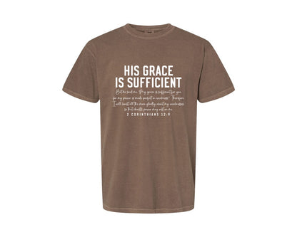 brand:Comfort Colors|color:Espresso|His Grace Is Sufficient 2 Corinthian Graphic T-Shirt