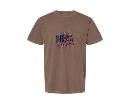 brand:Comfort Colors|color:Espresso|Usa Skull Fireworks 4Th Of July T Shirt 2 Graphic T-Shirt