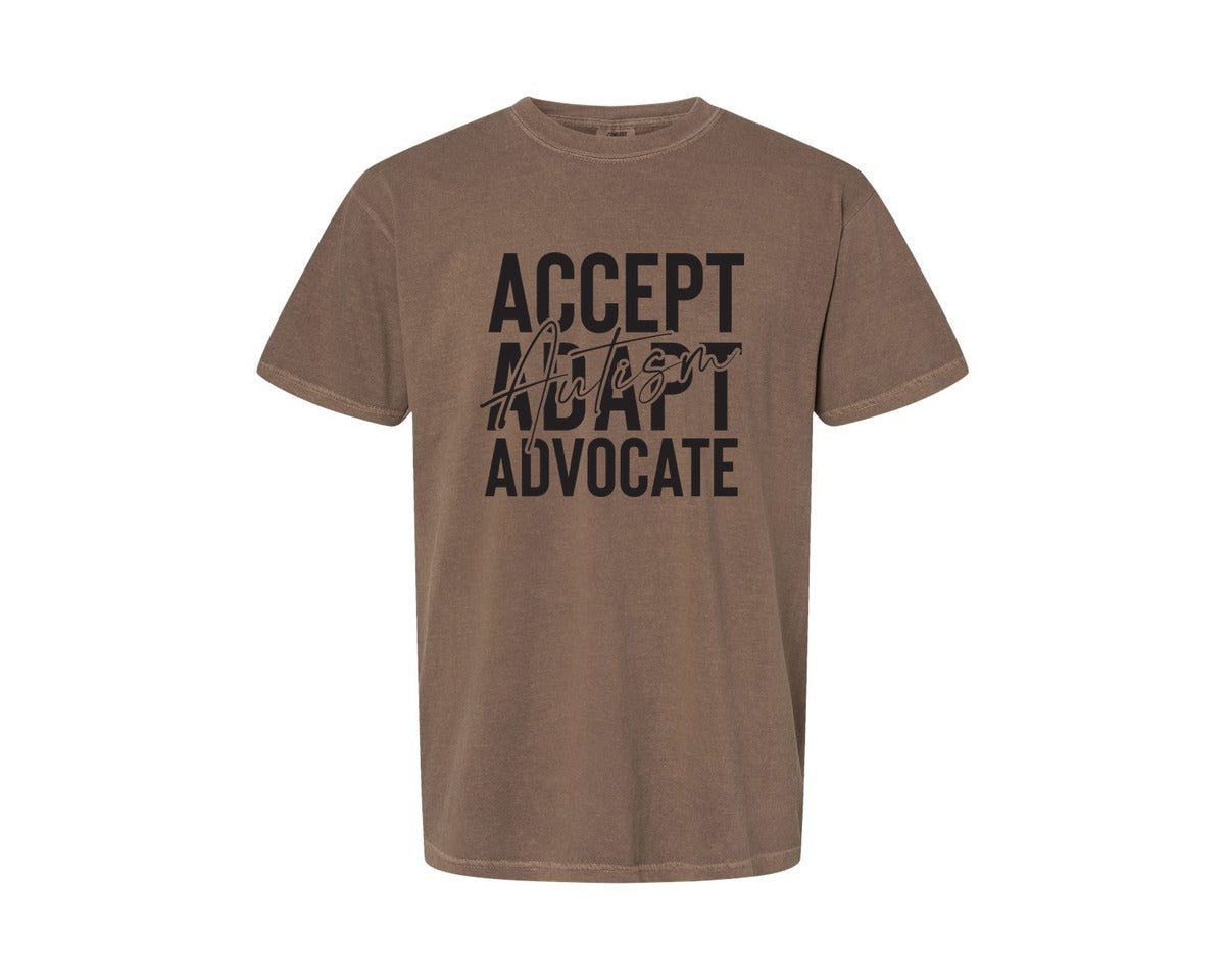 brand:Comfort Colors|color:Espresso|Accept Adapt Advocate Autism Graphic T-Shirt