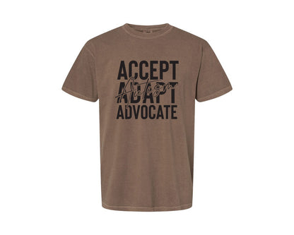brand:Comfort Colors|color:Espresso|Accept Adapt Advocate Autism Graphic T-Shirt