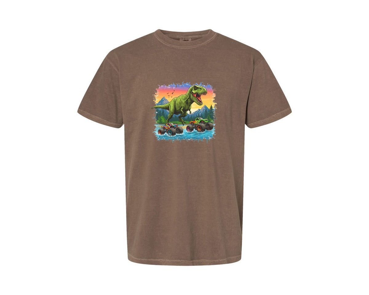 brand:Comfort Colors|color:Espresso|Dinosaur Monster Truck T Rex Graphic T-Shirt