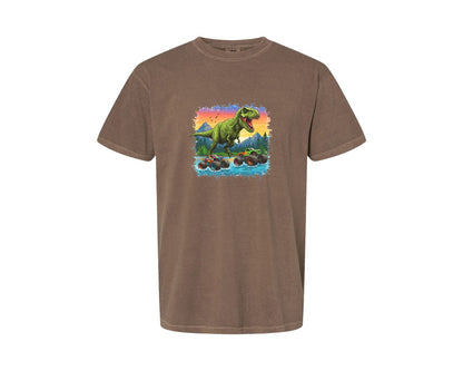brand:Comfort Colors|color:Espresso|Dinosaur Monster Truck T Rex Graphic T-Shirt