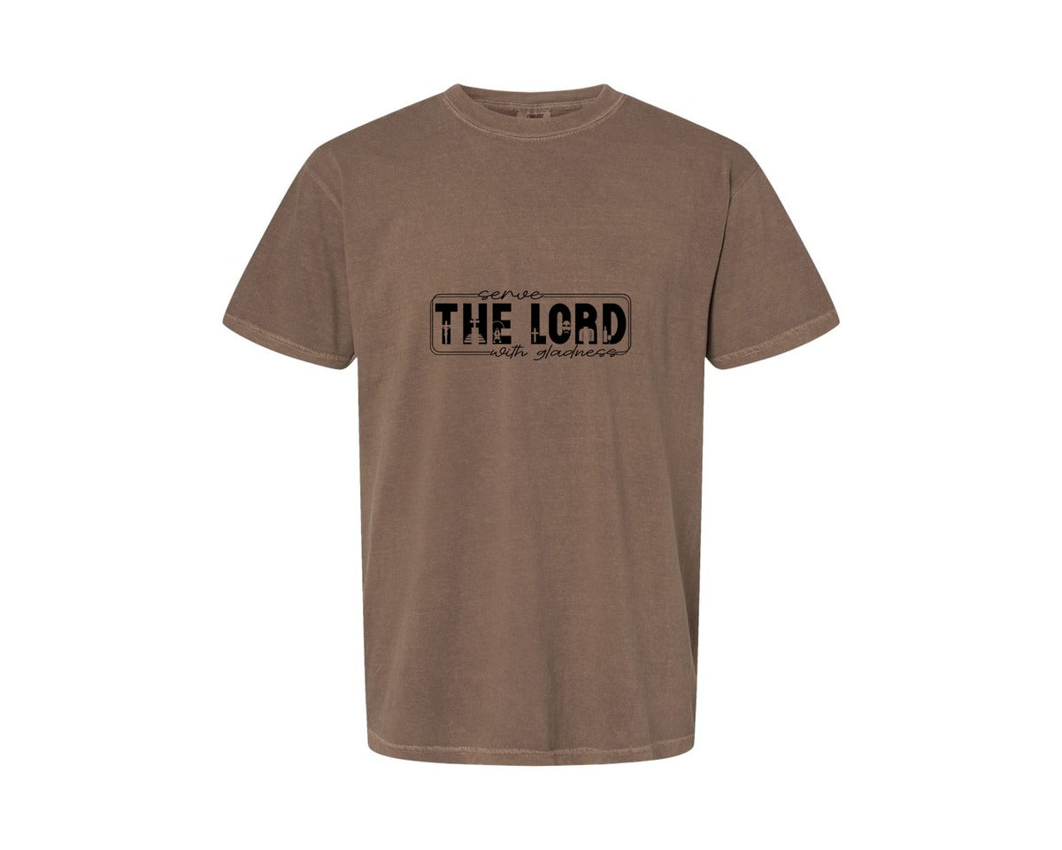 brand:Comfort Colors|color:Espresso|Serve The Lord With Gladness Sleeve Graphic T-Shirt