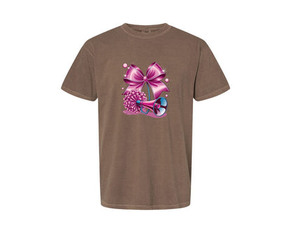 brand:Comfort Colors|color:Espresso|Cheerleading Bow Pom Poms Graphic T-Shirt