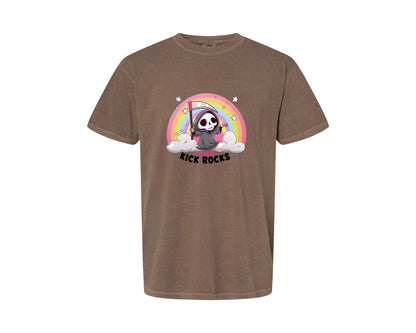 brand:Comfort Colors|color:Espresso|Kick Rocks Cute Grim Reaper Graphic T-Shirt