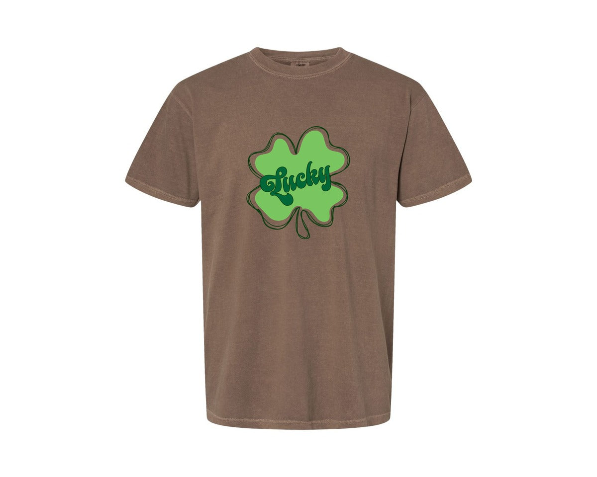 brand:Comfort Colors|color:Espresso|Lucky St Patricks Day Clover 2 Graphic T-Shirt